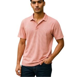 Scott Barber Pima Cotton Stripe Polo Shirt Men’s XL Pink White Luxury Casual